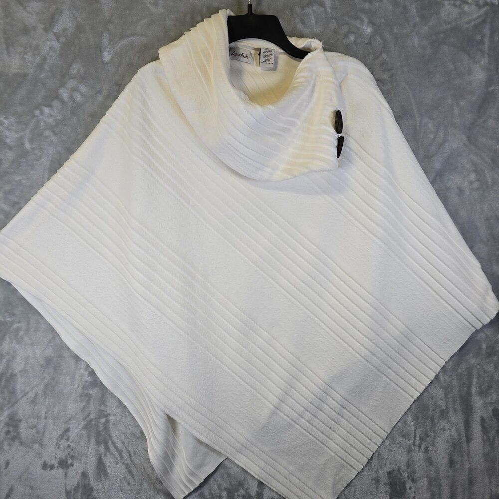 Le Moda Shawl Collar Poncho Pleated Ivory Cream Women One Size Large Button Boho